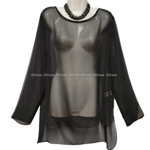 BLACK Sheer Top See Through Blouse Top or Cover-Up-  Size L - Picture 1 of 8